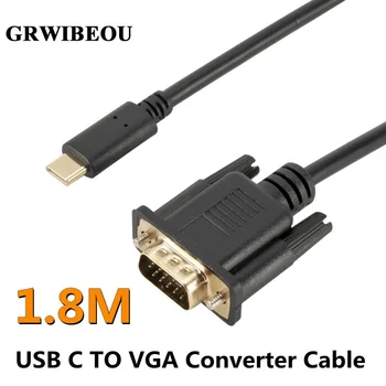 1,8 M USB C VGA Kabelį, Tipas C Moterų VGA Kabelis Adapteris USBC USB 3.1-VGA Adapteris, skirtas MacBook Pro 