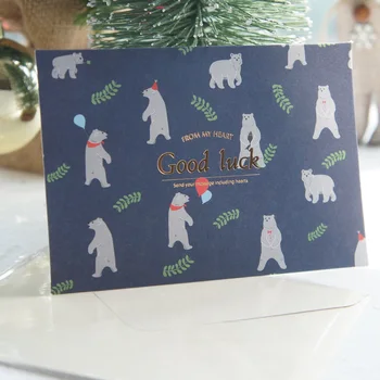 12 nustatyti aukso temą, mėlyna Polar bear sėkmės Kortelę palikti pranešimą korteles atviruką Kalėdų Šalies Kvietimu su paketas