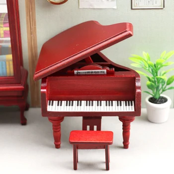 1Set 1:12 Miniatiūriniai Lėlių Pianino Kėdė su Modeliavimas Fortepijono Modelis Kambarį Ornamentu Dekoro Žaislas