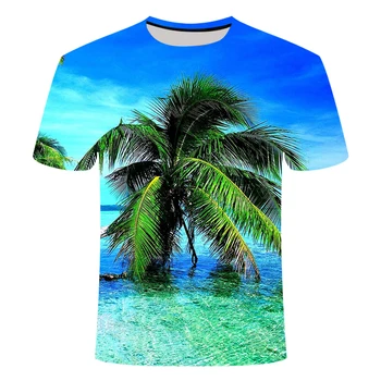 2021 Vasaros Paplūdimio Kokoso Medžio Cool T-shirt Paplūdimio Vyrų ir Moterų, T-marškinėliai, Laisvalaikio 3D Atspausdintas T-shirt Kvėpuojantis Hip-Hop Viršų