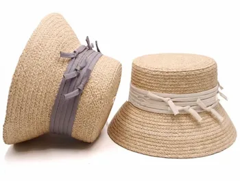 202201-gaoda-fugu naujas vasaros Hepburn stiliaus rankų darbo rafija žolės bowknot atostogų lady saulės bžūp moterų laisvalaikio skrybėlę