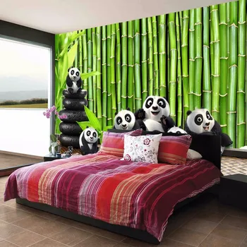 3D žalia bambuko didelės freskos miegamasis, gyvenamasis kambarys sofos foną šiuolaikinės panda baby nestandartinių dydžių