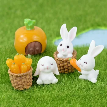 4pcs/set Mielas Mini Rabbit Morkų Dervos Amatų Papuošalai su Velykomis Apdailos Miniatiūros Figūrėlės Namų Fėja Sodo Dekoro
