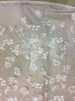 5 metrų xl001 # rožinės spalvos šifono gėlių dvigubas oro grynieji nėrinių audinio vestuvinė suknelė pjovimas/šalis suknelė/occassion