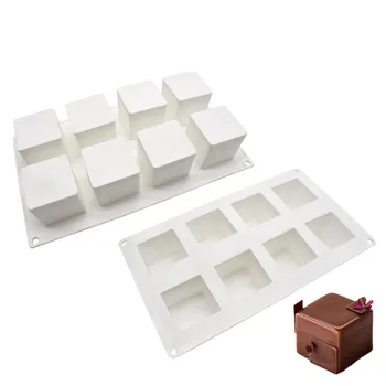 8 Ertmės Kvadrato Formos Tortas Pelėsių 3D Cube Silikoninės Formos Kepimui Desertas Ledus, Želė, Putėsiai Formų Minkštas Dekoravimo Įrankiai