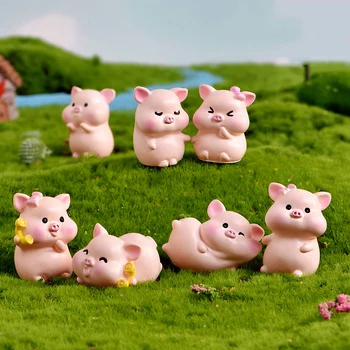 Animacinių Filmų Miniatiūriniai Mielas Kiaulių Gyvūnų Lėlės Modelio Sodo Augalų Kilnojamojo Lėlė Mini Statula Amatų Vaikai Simuliacinis Žaidimas Žaislas Dovana