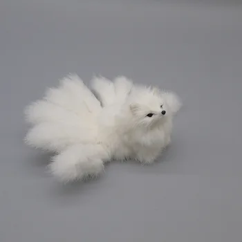 apie 18cm mielas modeliavimas white fox žaislas, plastinė ir kailis gražus devynių uodegų lapė lėlės dovana