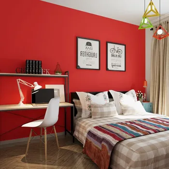 Atsparus vandeniui ir dėmėms atsparus ryškiai raudonos tapetai gryno pigmento spalva šiuolaikinės sutartis kambarį, miegamąjį, TV foną