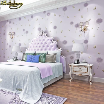 beibehang Purpurinis rožinis kiaulpienių 3D sienų dokumentai namų dekoro tapetai kambarį Mažų šviežių šalies tapetai, vaikų kambarys