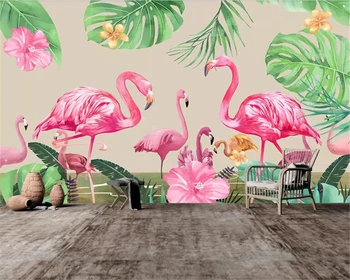 beibehang Užsakymą 3d tapetai Vertus, Tapybos, akvarelės Pietryčių Azijoje žaliųjų augalų, gėlių flamingo vaikų kambario, miegamojo 3d tapetai