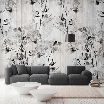 beibehang užsakymą Modernus minimalistinio šiaurės juoda balta lapų medinių retro tapetai kambarį fone freskomis sienos popieriaus