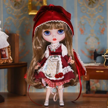 BJD Doll drabužiai tinka Blythe Dydis Vintage Red Mažai Raudona Jojimo Hood Prijuostė Kambarinės Kostiumas Lėlės Priedai