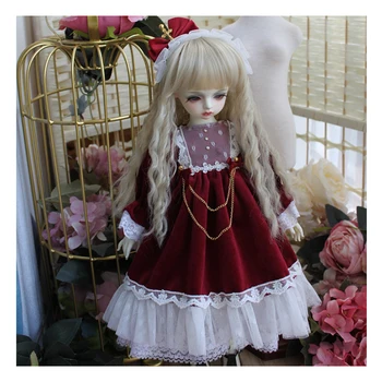 BJD suknelė lėlės drabužiai raudonos spalvos aksomo suknelė + plaukų papuošalai 1/6 1/4 1/3 BJD Blyth lėlės suknelė lėlės priedai
