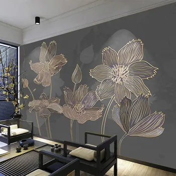 Custom Foto Tapetai Europos Stiliaus Gėlių Šviesos Prabanga 3D Reljefinis Aukso Linija, Freskos Kambarį, TV Foną, Sienų Lipdukai