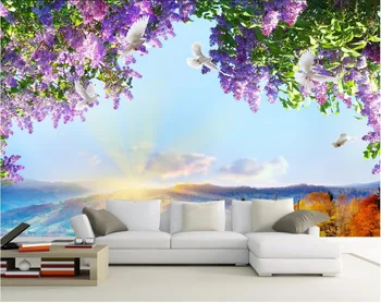 Custom freskos 3d foto tapetai, Gėlių, dangaus balandis, apdailos dažymo vaizdą 3d sienų freskomis tapetai gyvenimo kambario sienos 3 d