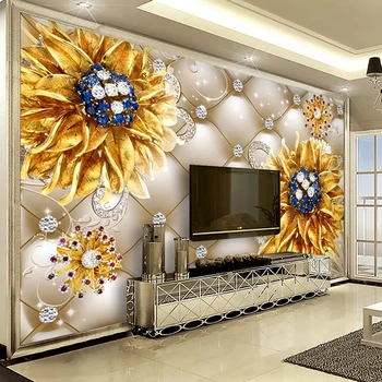 Custom lipnios Tapetai, Sienų Lipdukai Diamond Golden Flower Soft Pack, svetainė, TV Foną, Sienų Apdaila Freskos Popieriaus