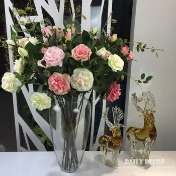 didmeninė gražus 3 vadovai 90cm Ilgio dirbtinės gėlės, bijūnai vestuvių dekoratyvinis Austin Rožių žiedų ūgio nuolatinis šilko gėlių 10vnt