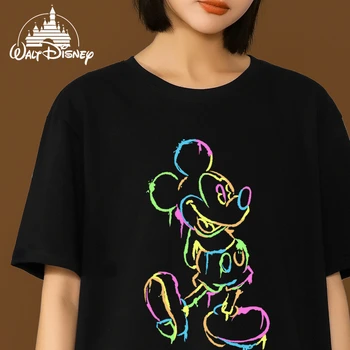 Disney Mickey Mouse T-shirt Moterims trumpomis Rankovėmis Harajuku Marškinėlius Animacinių filmų Kawaii T-shirt Negabaritinių Vasarą Moteris Viršuje Y2k Drabužiai