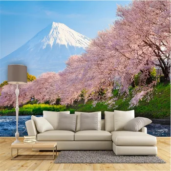 HD 3D Foto Tapetai Pobūdžio Šviežių ir Gražių Japanese Cherry Blossom Fuji Kalnų Freskos Kambarį Miegamojo Sienos Popieriaus 3D