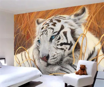 Individualizuotos fono paveikslėlį white tiger tapyba fone sienos kambarį miegamasis freskomis namų puošybai 3d tapetai, freskos