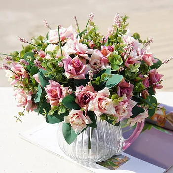 JAROWN Dirbtinis 11Heads Mažas Rožių Gėlių Puokštė Dekoratyvinės Šilko Gėlės Lentelė Pasirūpinti, kad Vestuvių Namų Šaliai Dekoro