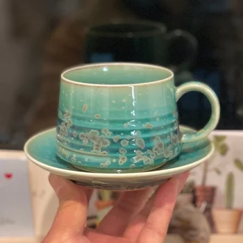 Jingdezhen krosnies tampa smaragdo žalios kavos puodelis ir lėkštelė nustatyti Europos popietę arbatos puodeliai, kavos puodeliai, buitiniai vandens taurė