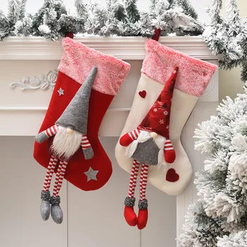 Kalėdų Dekoracijos, Beveidis Santa Claus Modelius Kojinių Formos Dovanų Maišelis Ornamentu Namų, Parduotuvių, Raudona/Balta