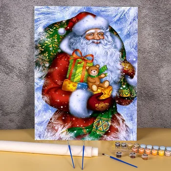 Kalėdų Santa Claus Sniego Namus Kraštovaizdžio Dažymas Numeriai Tapybos Paketą, Aliejiniai Dažai 40*50 Drobė Nuotraukas Rankų Darbą