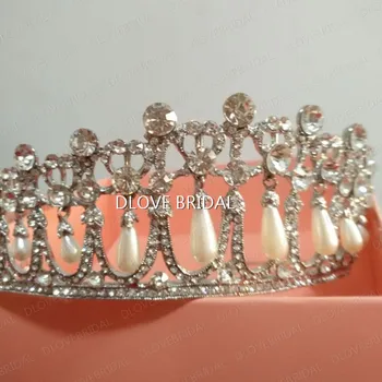 Klasikinis Princesė Diana Pat Pearl Karūna Crystal Tiara Vestuviniai Papuošalai Vestuves Plaukų Aksesuaras