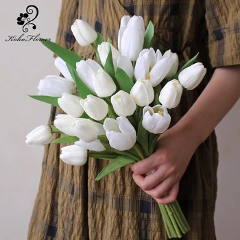 Koko Gėlių Dirbtinių Gėlių Tulpių Nuotaka Balta Valdos Gėlių Puokštė, Vestuvių Fotografija, Foto Prekėms, Namų Vaza Apdaila
