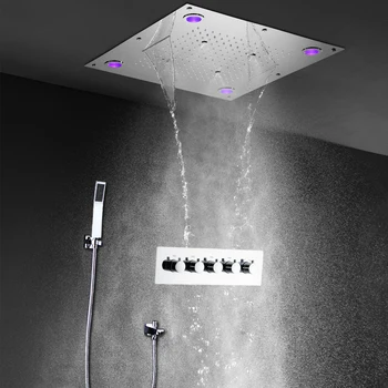 Lubų nišoje 24 colių LED lietaus dušo galvutė Krioklys Rūkas, Vonios, Dušas, Maišytuvai, Termostatiniai 4 Būdus, kaip Maišytuvas POLIRUOTI