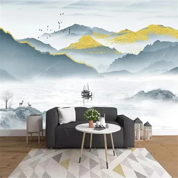 Milofi naujas Kinijos modernios šviesos prabanga abstrakčiai aukso kraštovaizdžio gyvenamasis kambarys su sofa-lova, TV foną, sienų apdaila dažymas