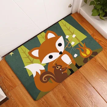 Namų dekoro skaitmeninis atspausdintas flanelė mat durų kilimėlis šilumos perdavimo animacinių filmų fox virtuvės, tualeto vandens sugeria, neslystantis kilimėlis, kiliminė danga