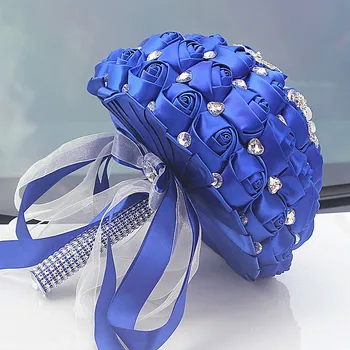 Naujausias mėlynas dirbtinis vestuvių puokštės kristalų bridemaid vestuvių puokštės, vestuvių dekoravimas