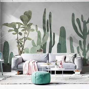 Pasirinktinis dydis PVC, atsparus vandeniui Šiaurės tapetai, freskos AB versija kaktusas fone, gyvenamasis kambarys sofos, rankomis dažyti butas miegamasis