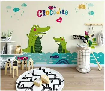 Pasirinktinius nuotraukų 3d tapetai, Modernus minimalistinio ranka pieštas mielas gyvūnų, krokodilas, vaikų kambario tapetai sienos 3 d namų dekoro