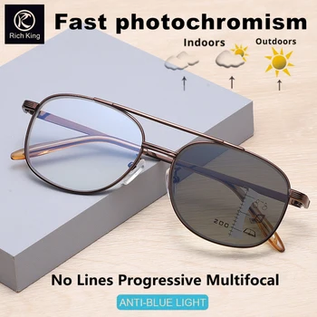 Perėjimas Photochromic Multifocal Skaitymo Akiniai Vyrų Progressive toli ir arti dvejopo naudojimo Verslo Akiniai Anti-Blue Ray Lęšis