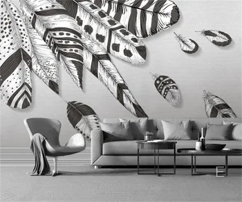 Pritaikyti 3D bet kokio dydžio sienų tapybos lipdukai paprastas ranka-dažytos balta plunksna meno TV fono sienos freskos papel de parede