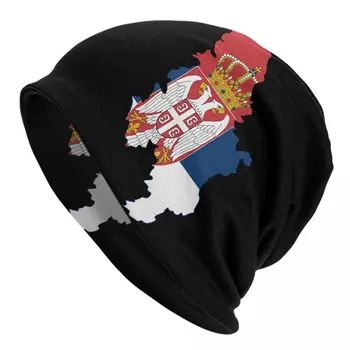 Serbijos Vėliavos Žemėlapis Skullies Beanies Kepurės Vyrai Moterys Unisex Streetwear Žiemą Šiltas Megzti Skrybėlę Suaugusiųjų Serbijos Didžiuojamės, Variklio Dangtis, Skrybėlės