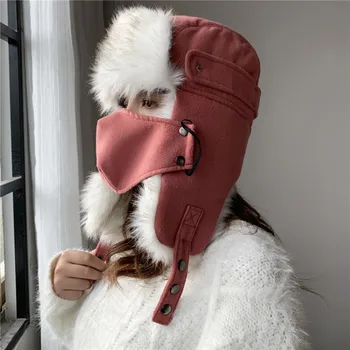 Trapper Aviatorius Bžūp Moterų Mados Žiemos Dirbtiniais Triušio Kailio Earflap Sniego Kepurės Šiltas Derliaus Moterų Atvartais Slidinėjimo Kepurę Naują Bombonešis Skrybėlės
