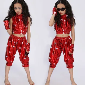 Vaikų Šiuolaikinių Šokių Mergina Džiazo Šokio Vaikams China Hip-Hop Kostiumai Etape Džiazo Šokio Kostiumai Kostiumas Mergaičių Šokių Viršaus ir Kelnės