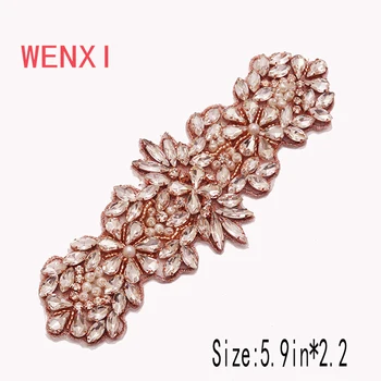 WENXI (10vnt) Didmeninės Cirkonio Appliques Aksesuaras Vestuvių Suknelės Diržas Aišku Rose Gold Kristalų, Cirkonio WX960