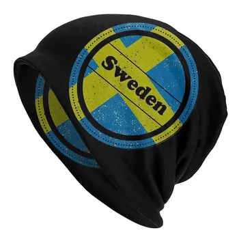 Švedijos vėliava Kepurės Derliaus Gatvės Skullies Beanies Skrybėlę Suaugusiųjų Vyrų Megzti Skrybėlę Vyrų, Moterų, Moterų Žiemos Šiltos, Elastingos variklio Dangčio