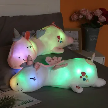 Žėrintis Šviesos Vienaragis LED iškamša Minkštas Pliušinis Švyti Žaislas naktinė lempa Kompanionas Dovana Vaikas, Kūdikis, Kalėdų, Gimtadienio Šventės